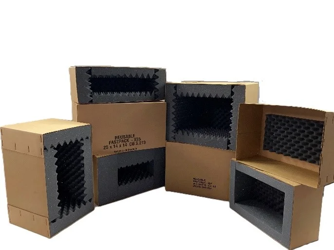 Fast pack shipping boxes with custom foam inserts, designed to meet military specifications